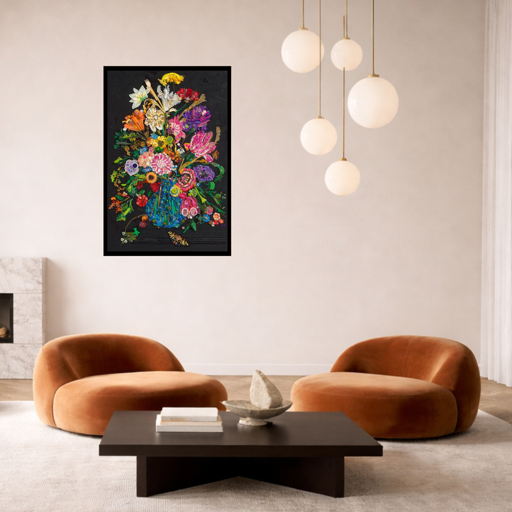 Duurzaam kunstwerk van Maaike van Wijk Art: Flowers in a Blue Vase.