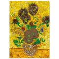 Duurzaam kunstwerk van plastic restmaterialen geïnspireerd op Vincent van Gogh, Sunflowers. Limited Edition op canvas in prachtige zwarte baklijst.