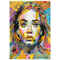 Duurzaam kunstwerk van plastic restmaterialen & mixed media. Origineel kunstwerk Adele. Limited Edition print op canvas in een prachtige zwarte baklijst.