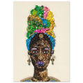 Duurzaam kunstwerk van duizenden plastic restmaterialen, African Woman. Limited Edition print op canvas in een prachtige zwarte baklijst.