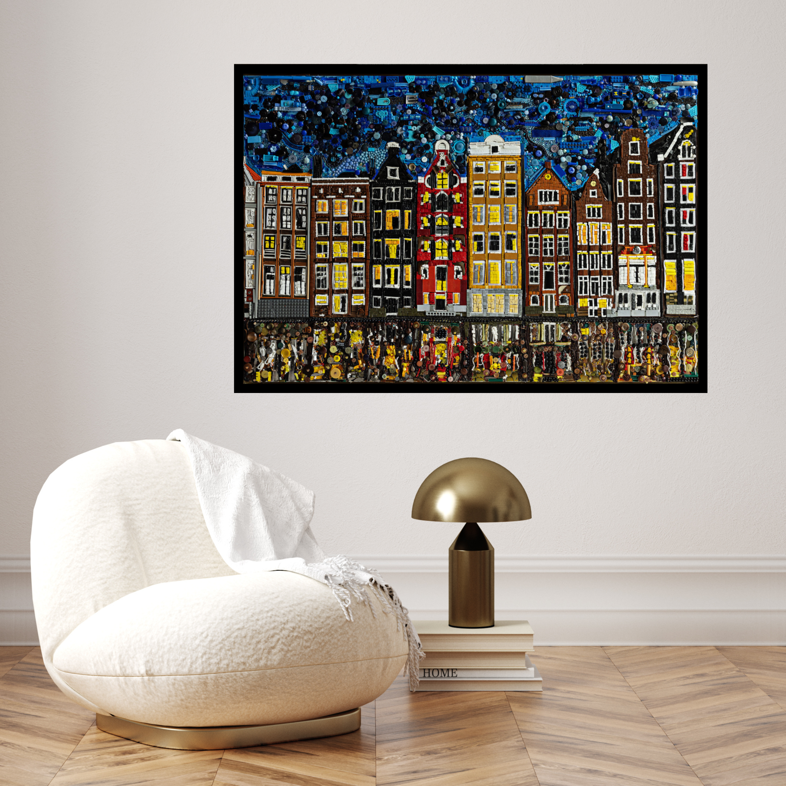 Inspirerende muurdecoratie van gerecyclede kunst voor interieurinspiratie.