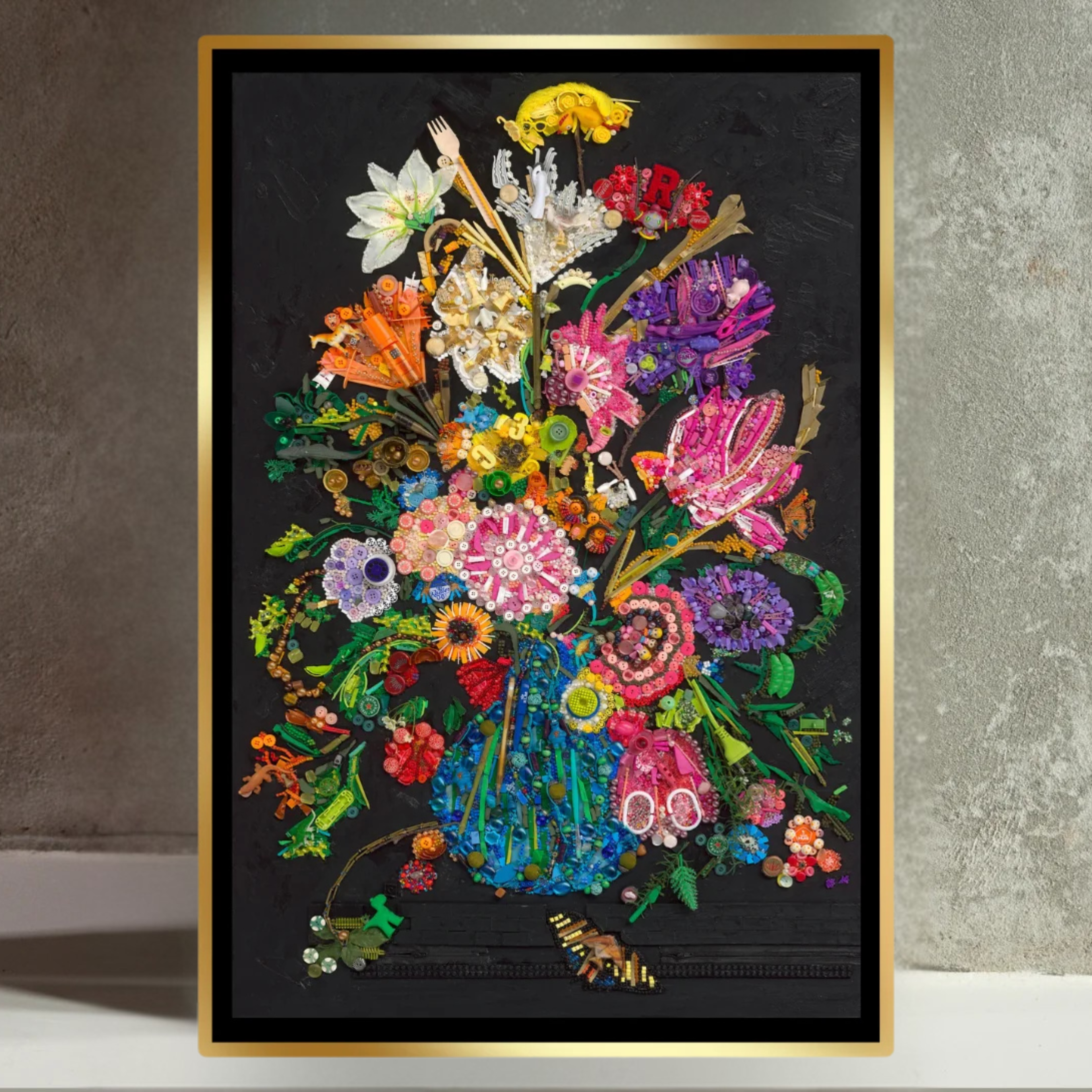 Duurzaam kunstwerk Maaike van Wijk Flowers in a Blue Vase. 