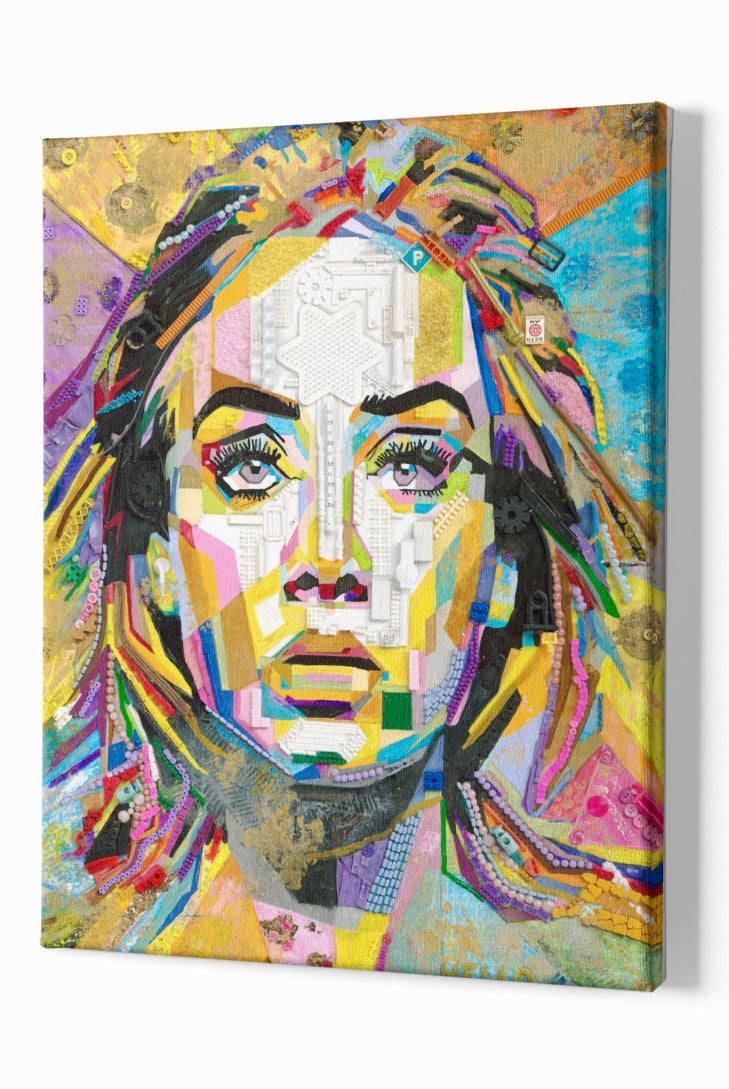 Duurzaam kunstwerk van plastic restmaterialen & mixed media - Adele - limited edition print on stretched canvas