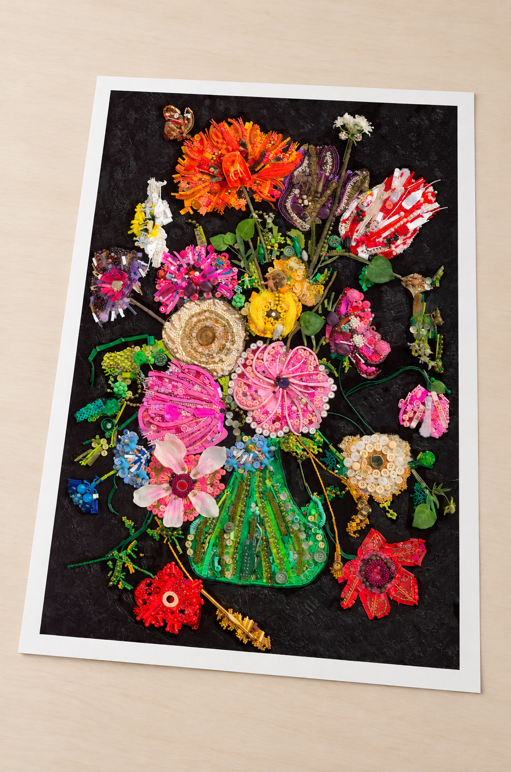 FLOWERS IN A GREEN VASE