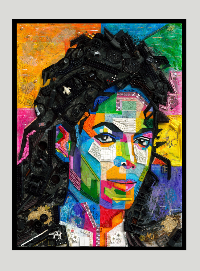 Duurzaam kunstwerk van duizenden stukjes plastic restafval – Michael Jackson Limited Edition geprint op topkwaliteit UV bestendig canvas in prachtige zwarte baklijst, kleurrijk 3D-effect