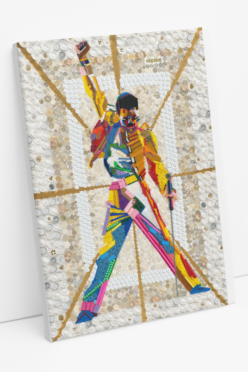 Duurzaam kunstwerk van duizenden plastic restmaterialen  - Freddy mercury -  Limited Edition print op stretched canvas
