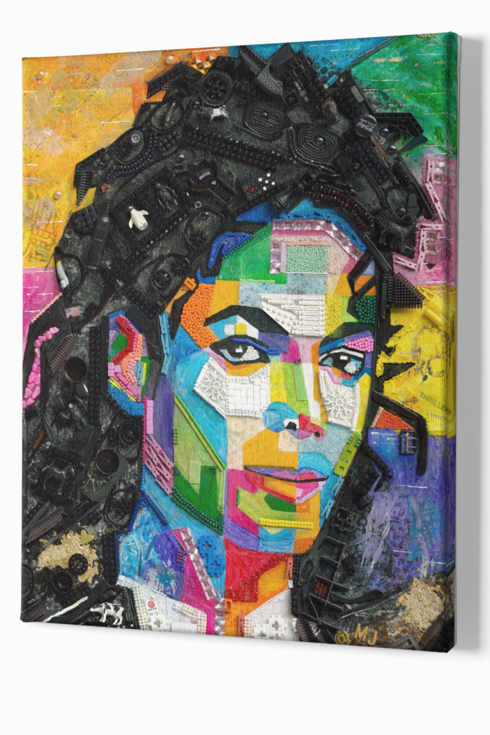 Duurzaam kunstwerk van duizenden stukjes plastic restafval – Michael Jackson Limited Edition, kleurrijk 3D-effect