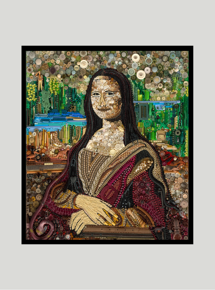 Duurzaam kunstwerk van duizenden stukjes plastic restafval – Mona Lisa Limited Edition, framed canvas