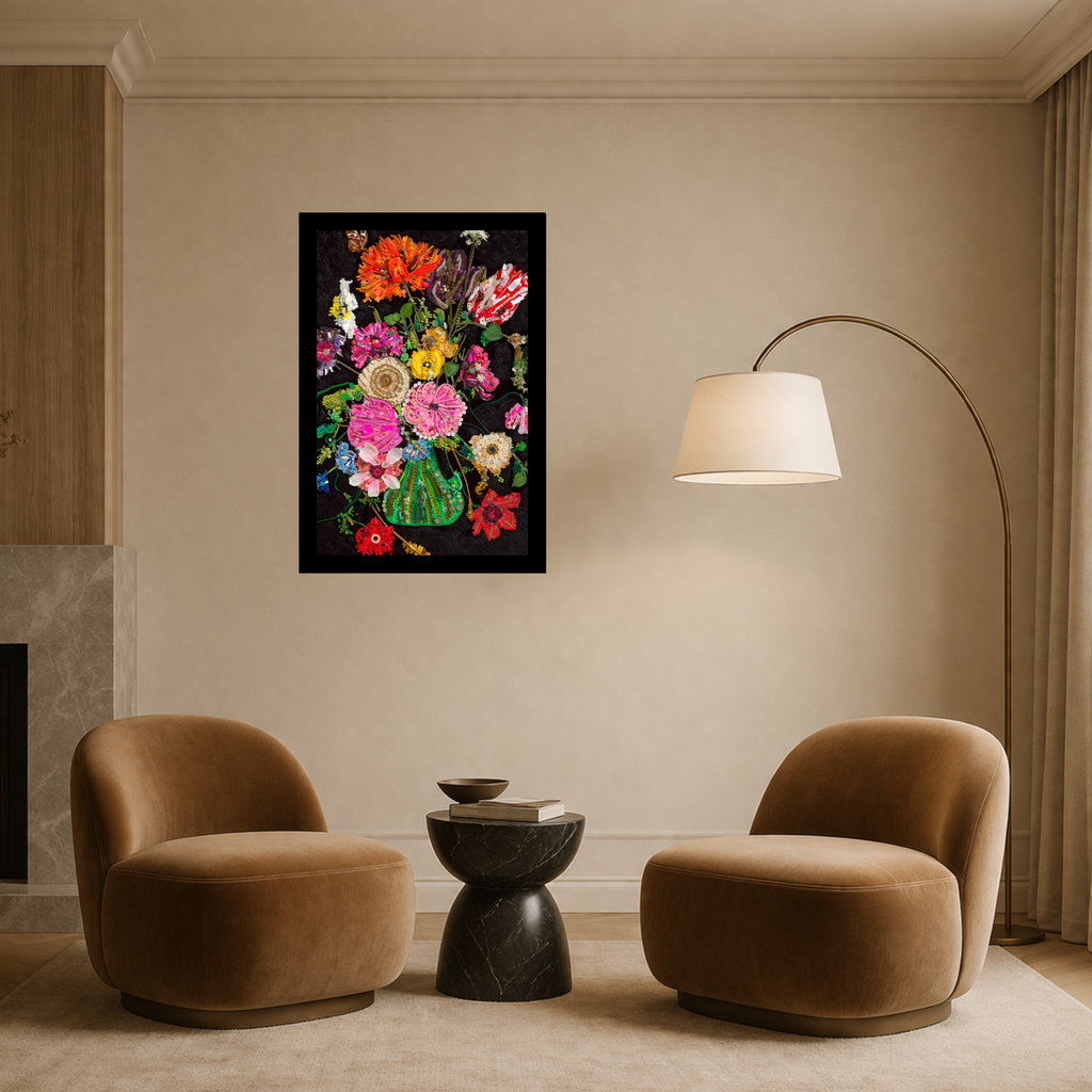 Duurzaam kunstwerk van Maaike van Wijk Art: Flowers in a Green Vase.