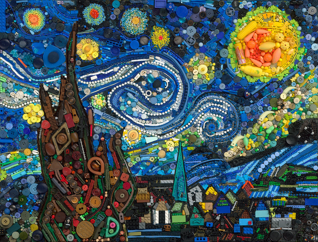 Duurzaam kunstwerk van plastic restmaterialen geïnspireerd op Vincent van Gogh – Starry Night Limited Edition met uniek 3D effect