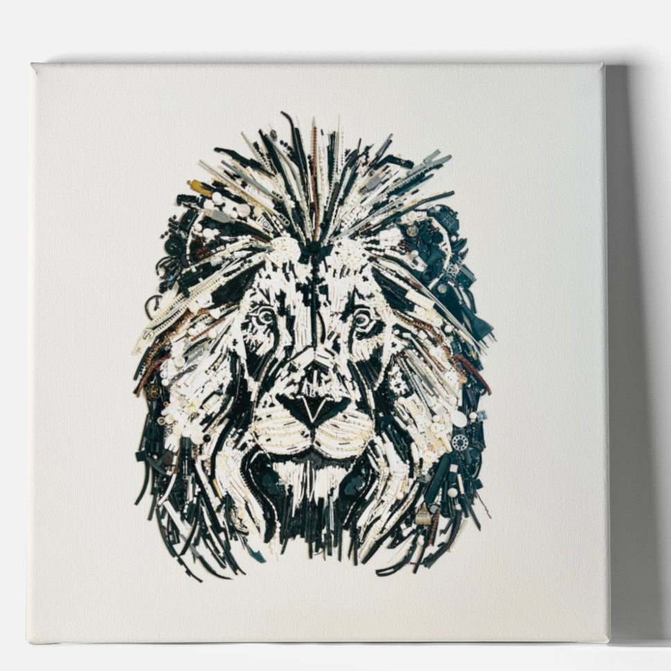 Duurzaam kunstwerk van gerecycled plastic – The Lion Limited Edition, 3D ingescand, geprint op UV bestendig canvas van topkwaliteit