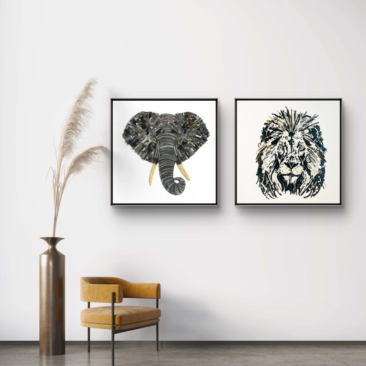 Duurzaam kunstwerk in minimalistisch interieur. 