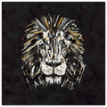 Duurzaam kunstwerk van plastic restmaterialen, Lion in Gold framed canvas. Uniek kunstwerk leeuw met duurzame materialen. 