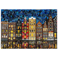 Duurzaam kunstwerk van duizenden plastic restmaterialen. Uniek kunstwerk Amsterdamse grachtenpanden. Limited Edition print op canvas in een prachtige zwarte baklijst.