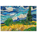 Duurzaam kunstwerk van plastic restmaterialen geïnspireerd op Van Gogh: Wheat Field with Cypresses. Limited Edition kunstwerk op canvas in prachtige zwarte baklijst.