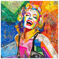 Duurzaam kunstwerk van plastic restmaterialen en mixed media. Uniek kunstwerk Marilyn Monroe. Limited Edition print op canvas in een prachtige zwarte baklijst.